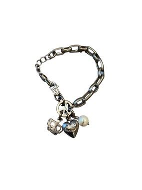 Juicy Couture Charm Bracelet Silver Tone Heart Crown Pearl JB4